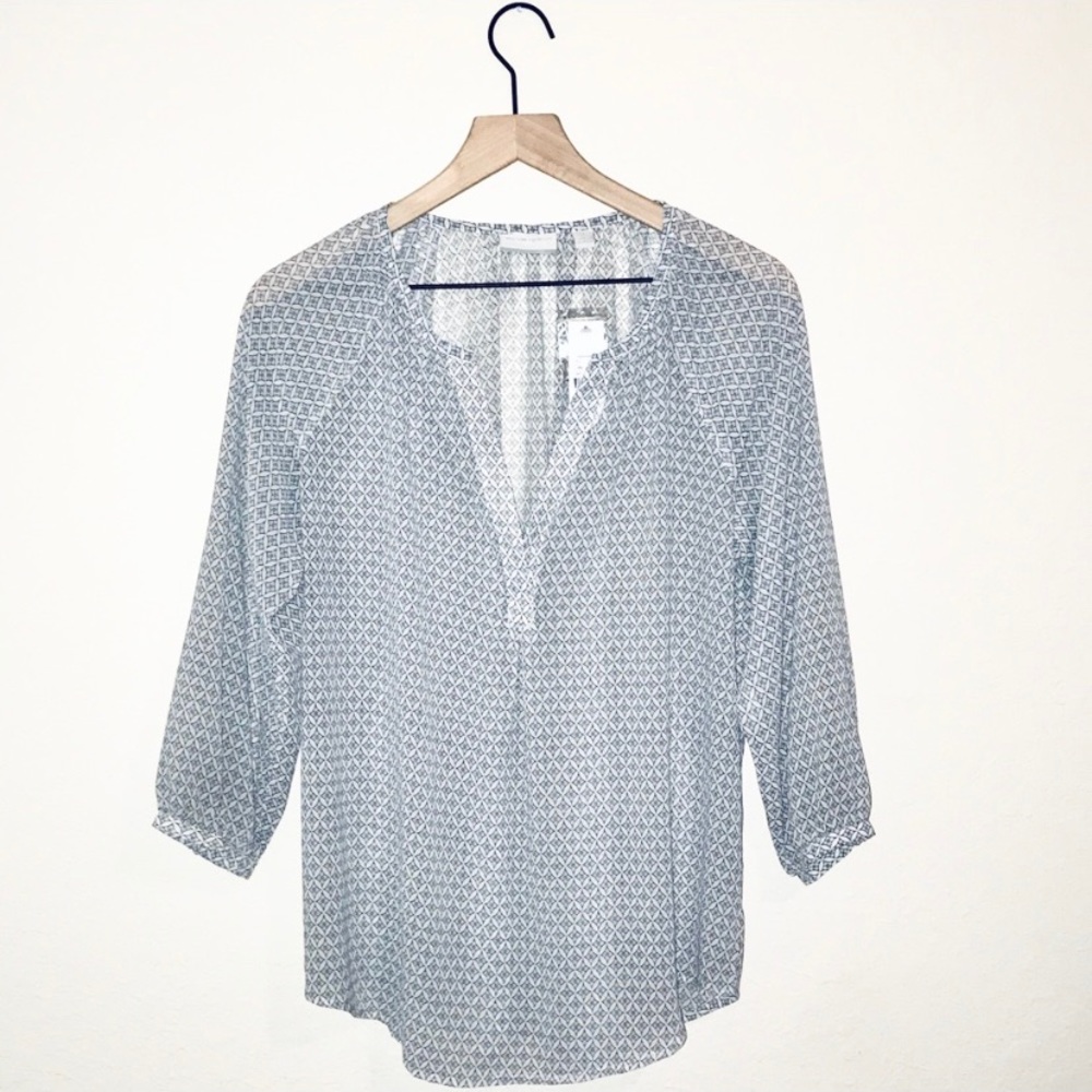 New York & Company Blue Sheer Printed Blouse- NWT